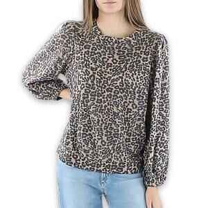 Riley & Rae Pullover Sweater Waffle Knit Animal Print Long Sleeves Brown W M NWT